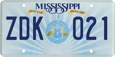 MS license plate ZDK021