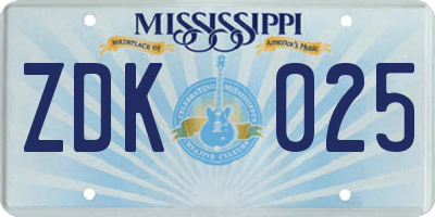 MS license plate ZDK025