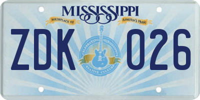 MS license plate ZDK026