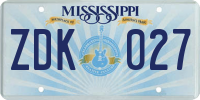MS license plate ZDK027