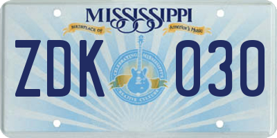 MS license plate ZDK030