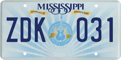 MS license plate ZDK031
