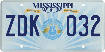 MS license plate ZDK032