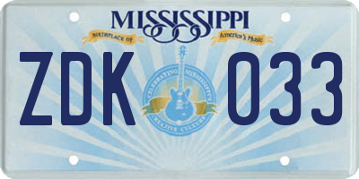 MS license plate ZDK033