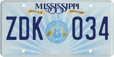 MS license plate ZDK034