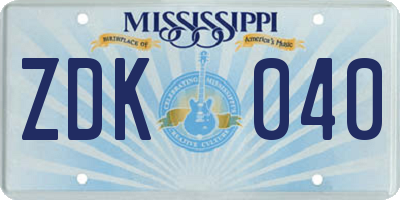 MS license plate ZDK040