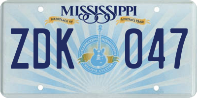 MS license plate ZDK047