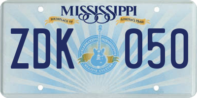 MS license plate ZDK050