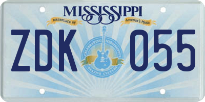 MS license plate ZDK055