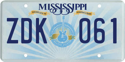 MS license plate ZDK061