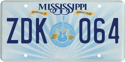 MS license plate ZDK064