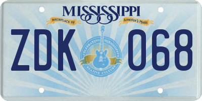 MS license plate ZDK068