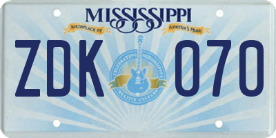 MS license plate ZDK070