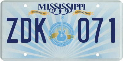 MS license plate ZDK071