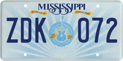 MS license plate ZDK072