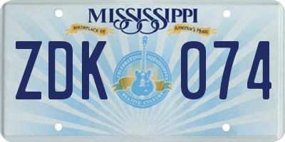 MS license plate ZDK074