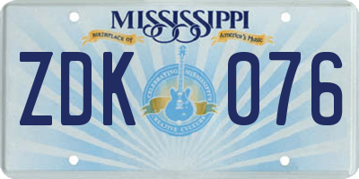 MS license plate ZDK076