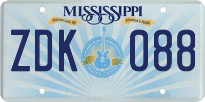 MS license plate ZDK088