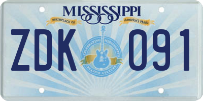 MS license plate ZDK091