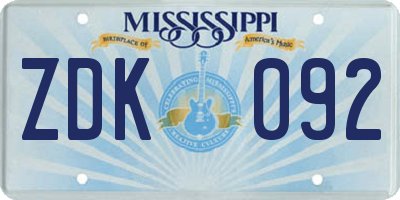 MS license plate ZDK092
