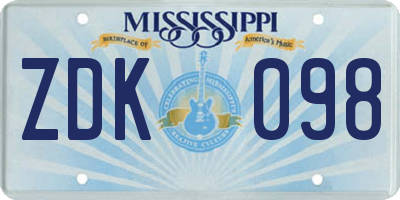 MS license plate ZDK098