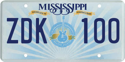 MS license plate ZDK100