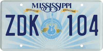 MS license plate ZDK104