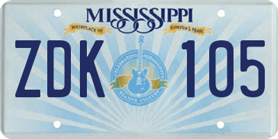 MS license plate ZDK105