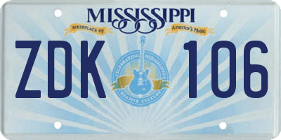 MS license plate ZDK106