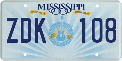 MS license plate ZDK108