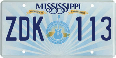 MS license plate ZDK113