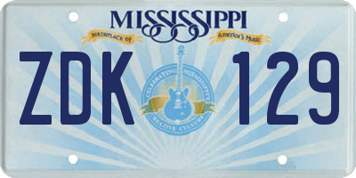MS license plate ZDK129
