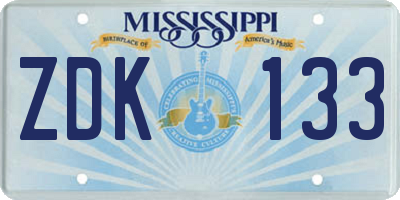 MS license plate ZDK133