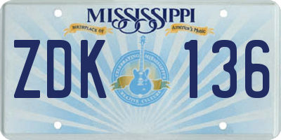 MS license plate ZDK136