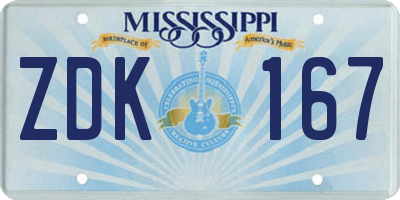 MS license plate ZDK167