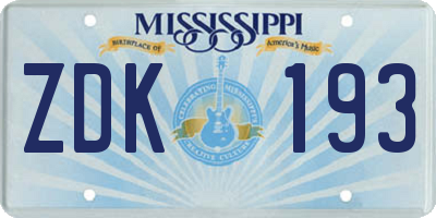 MS license plate ZDK193
