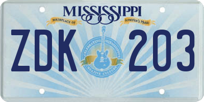 MS license plate ZDK203