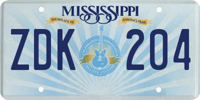 MS license plate ZDK204
