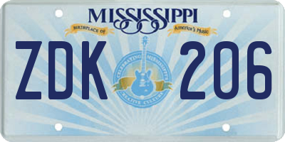 MS license plate ZDK206