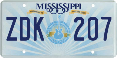 MS license plate ZDK207