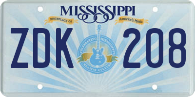 MS license plate ZDK208