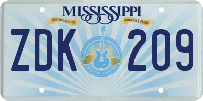 MS license plate ZDK209