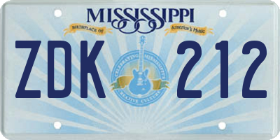 MS license plate ZDK212