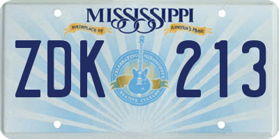 MS license plate ZDK213