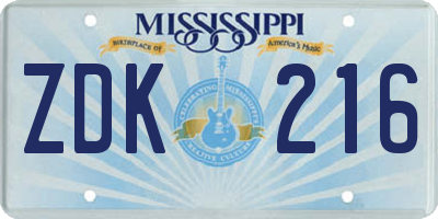 MS license plate ZDK216