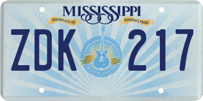 MS license plate ZDK217