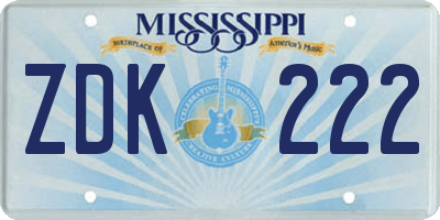 MS license plate ZDK222