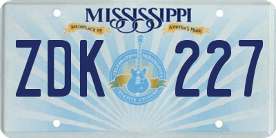 MS license plate ZDK227