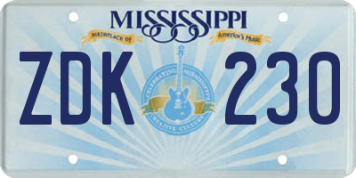 MS license plate ZDK230