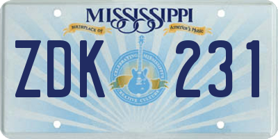 MS license plate ZDK231